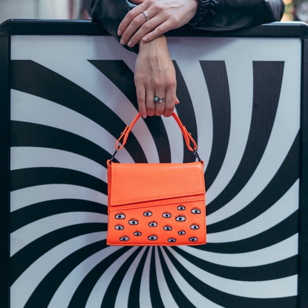 Min & Mon Orange Crossbody Bag with Eye Design